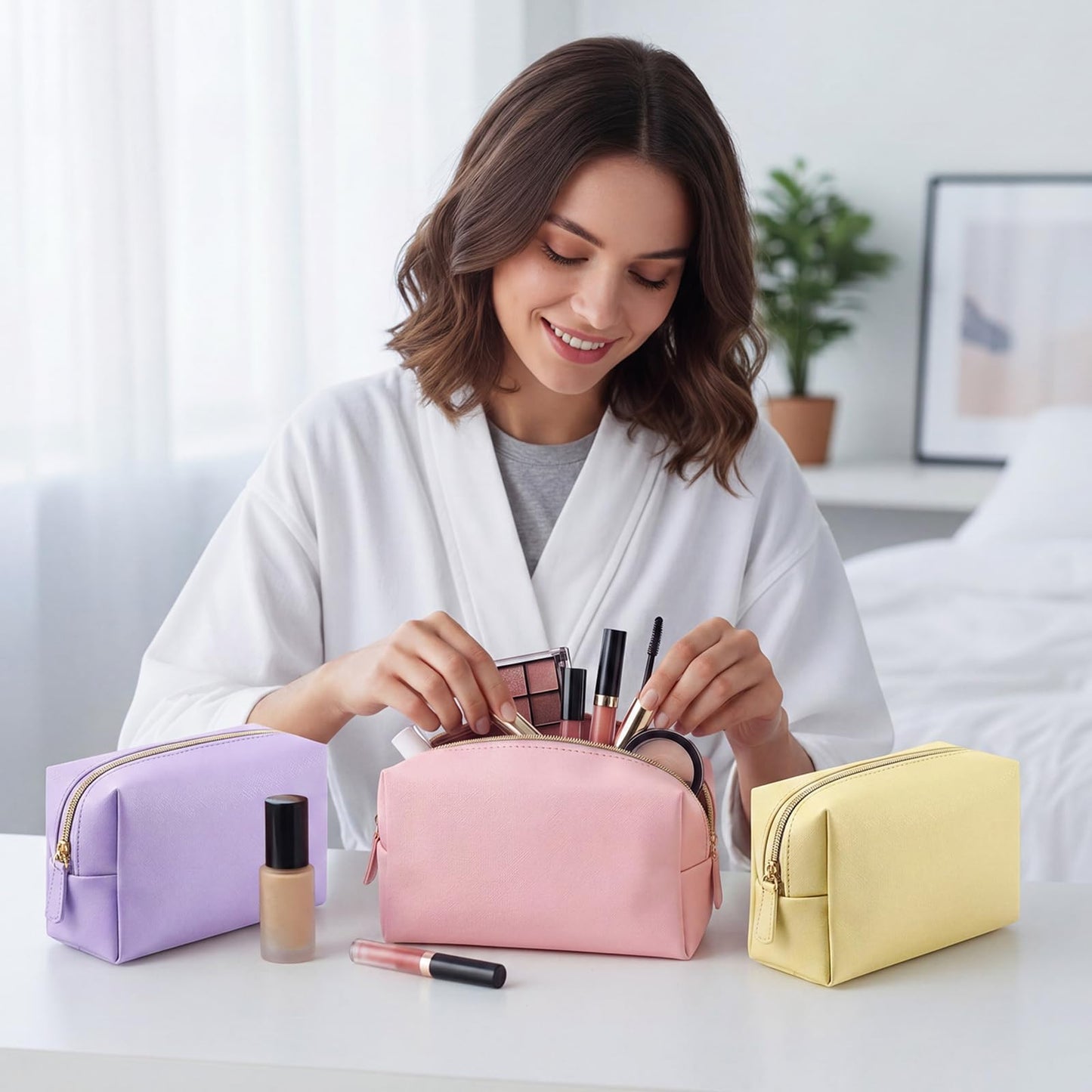 Kigeli 20 Pcs Small Makeup Bag Bulk PU Leather Cosmetic Bags with Zipper Preppy Makeup Pouch Toiletry Bag for Women Wedding Bachelorette Party Gift Travel Storage Organizer (Macaron)