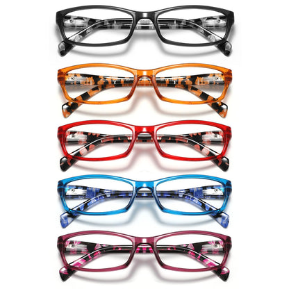 kunchu 5 Pack Reading Glasses for Women - Blue Light Blocking Spring Hinge Computer Readers Anti Glare UV Eyeglasses (MIX2, 1.5)