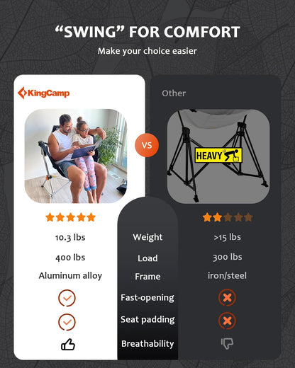 KingCamp Hammock Chair with Footrest, Swinging Portable Folding Camping Chairs for Adults MAX 400lbs Heavy Duty Foldable Oversized Rocker with Cup Holder Pillow for Outdoor Beach Patio Sport Lawn
