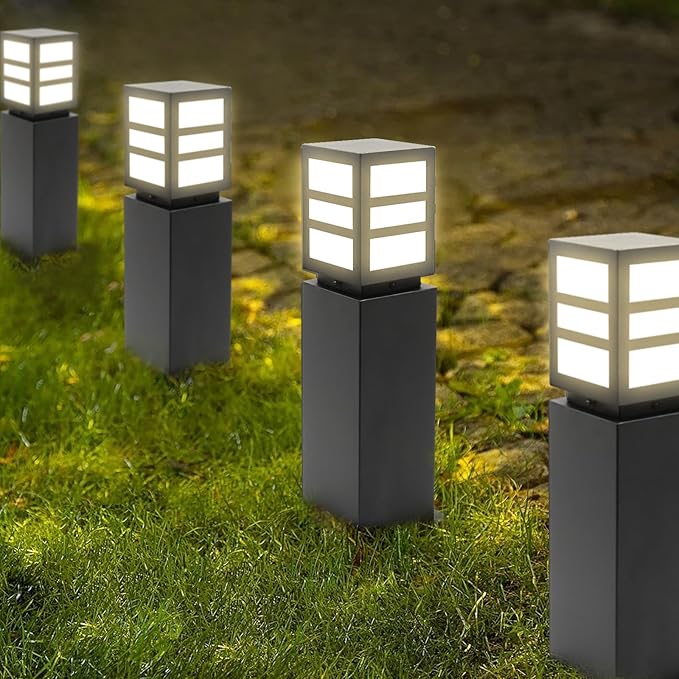 2Pack Landscape Path Lights 24" IP65 Waterproof Bollard Lights, Heavy Duty Steel Stable Widened Base E27 Lamp Holder, Modern Outdoor Path Lights Bollard for Lawn, Patio, Courtyard, Driveway, Oblong