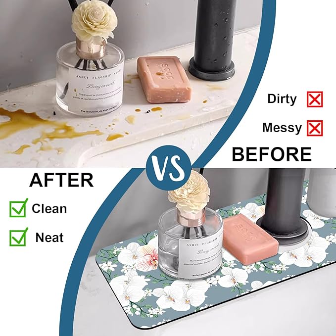 Colorful Wildflowers Kitchen Sink Splash Guard Faucet Mat White Orchid Super