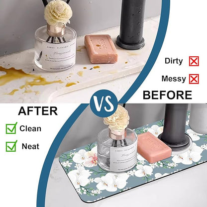 Colorful Wildflowers Kitchen Sink Splash Guard Faucet Mat White Orchid Super