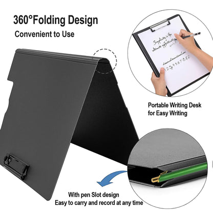 MUYICS 4 Pack Foldable Clipboards, A4 Clipboard Folder, Office Clipboard Folder with Double Clips Metal Clip, Storage Clipboards for Office, School or Medical Field(4 Colors)