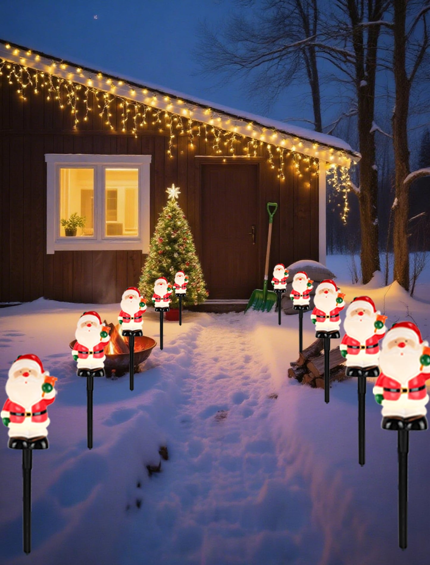 5-Pack Commercial-Grade Christmas Pathway Stakes - 15.98" Tall Santa Holding Bell Stake Lights with Heavy-Duty C7 LEDs, Waterproof for Pro-Level Yard Decor