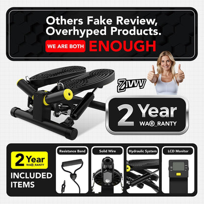 ZIWWVY- Mini Twist Stepper with Resistance Bands and Mat, Stepper Machine with 330LBS Weight Capacity, Stepper for Men and Women Full Body Workout, Adjustable Step Height, Smooth and Quiet
