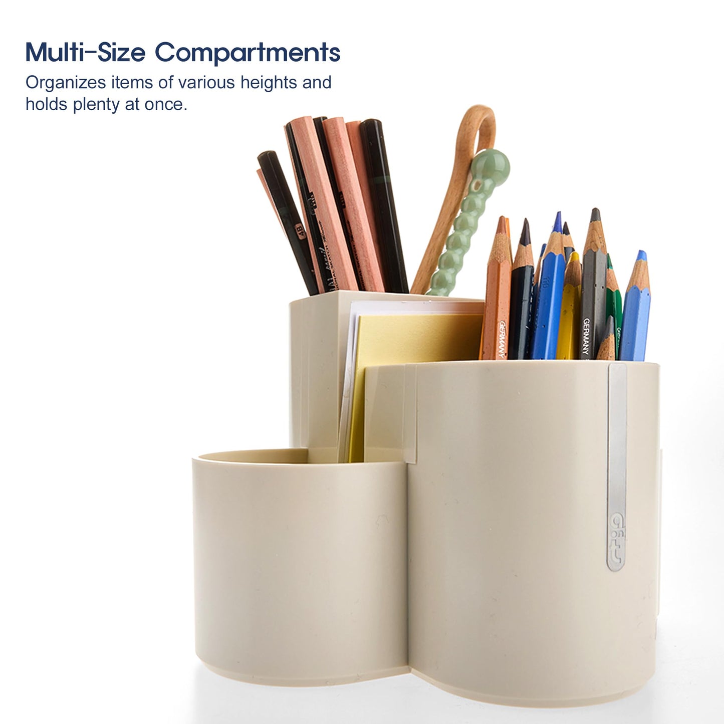 AONTILLO Aesthetic Desk Organizer [Sand Beige] - Multi-Compartment Pen Holder & Remote Control Caddy, Modern Vanity Makeup Brush Organizer, Premium Stationery Storage (Made In Korea)
