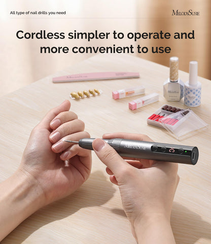MelodySusie Cordless Nail Drill, PC180E 25,000RPM Rechargeable Eletric Nail File with Nail Drill Bits, Sanding Bands for Home Using