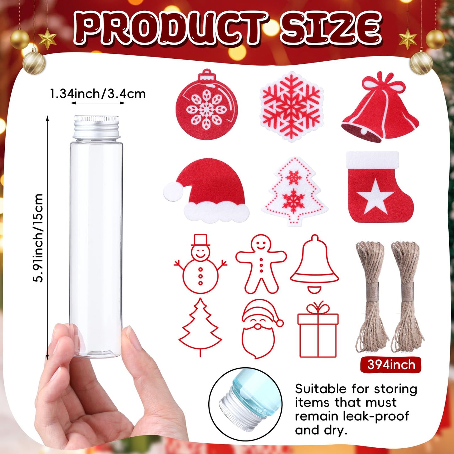 Acellegic 24 Set Christmas Candy Tubes 150 x 34 mm Plastic Test Tubes with Lids Cookie Snack Hot Chocolate Gift Container for Party Decorations Stocking Stuffers (Stylish)