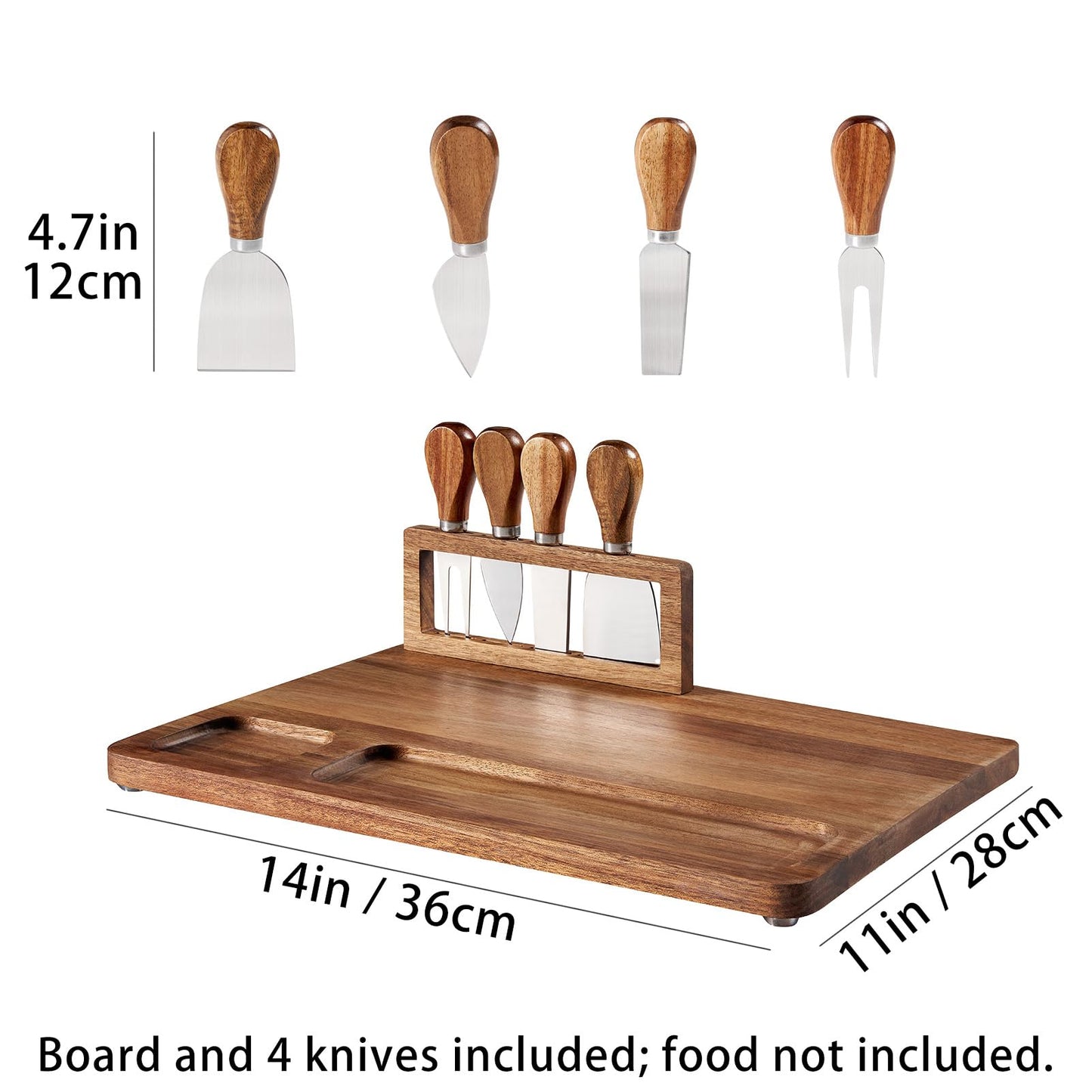 LITY Acacia Wood Charcuterie Board, Cheese Board Set with Magnetic Knife Holder, 14"x 11" Large Serving Tray for Meat, Ideal Gift for Anniversary, Christmas, Thanksgiving, Wedding, Halloween