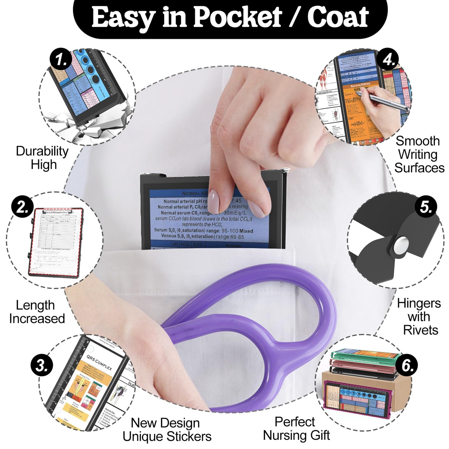 Nursing Clipboard Foldable-4 Layers Aluminum Nurse Foldable Clipboard Nursing Medical Edition Cheat Sheets, Pocket Size Pen Clip for Nurses Students School and Doctors-Black
