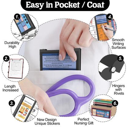 Nursing Clipboard Foldable-4 Layers Aluminum Nurse Foldable Clipboard Nursing Medical Edition Cheat Sheets, Pocket Size Pen Clip for Nurses Students School and Doctors-Black