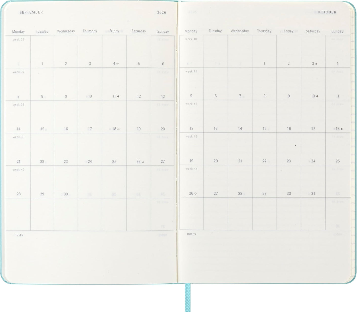 Moleskine Classic 18 Month 2025-2026 Weekly Planner, Hard Cover, Large (5" x 8.25"), Aquamarine, 208 pages
