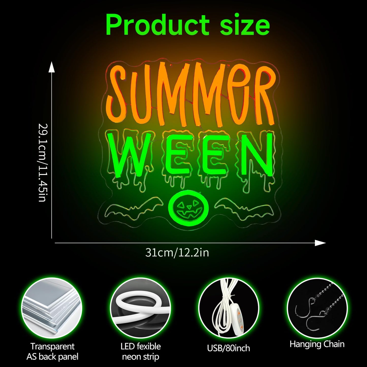 Summer Halloween Neon Sign Summer Ween Neon Light for Party Dimmable Led Backdrop for Birthday Halloween Party Light Up Sign Decoration