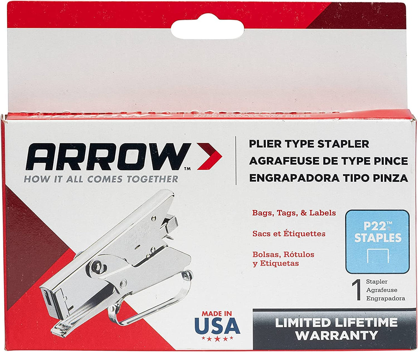 Arrow Fastener P22 Heavy Duty Handheld Plier Stapler for Crafts, Office, and Insulation, Uses 1/4-Inch and 5/16-Inch Staples