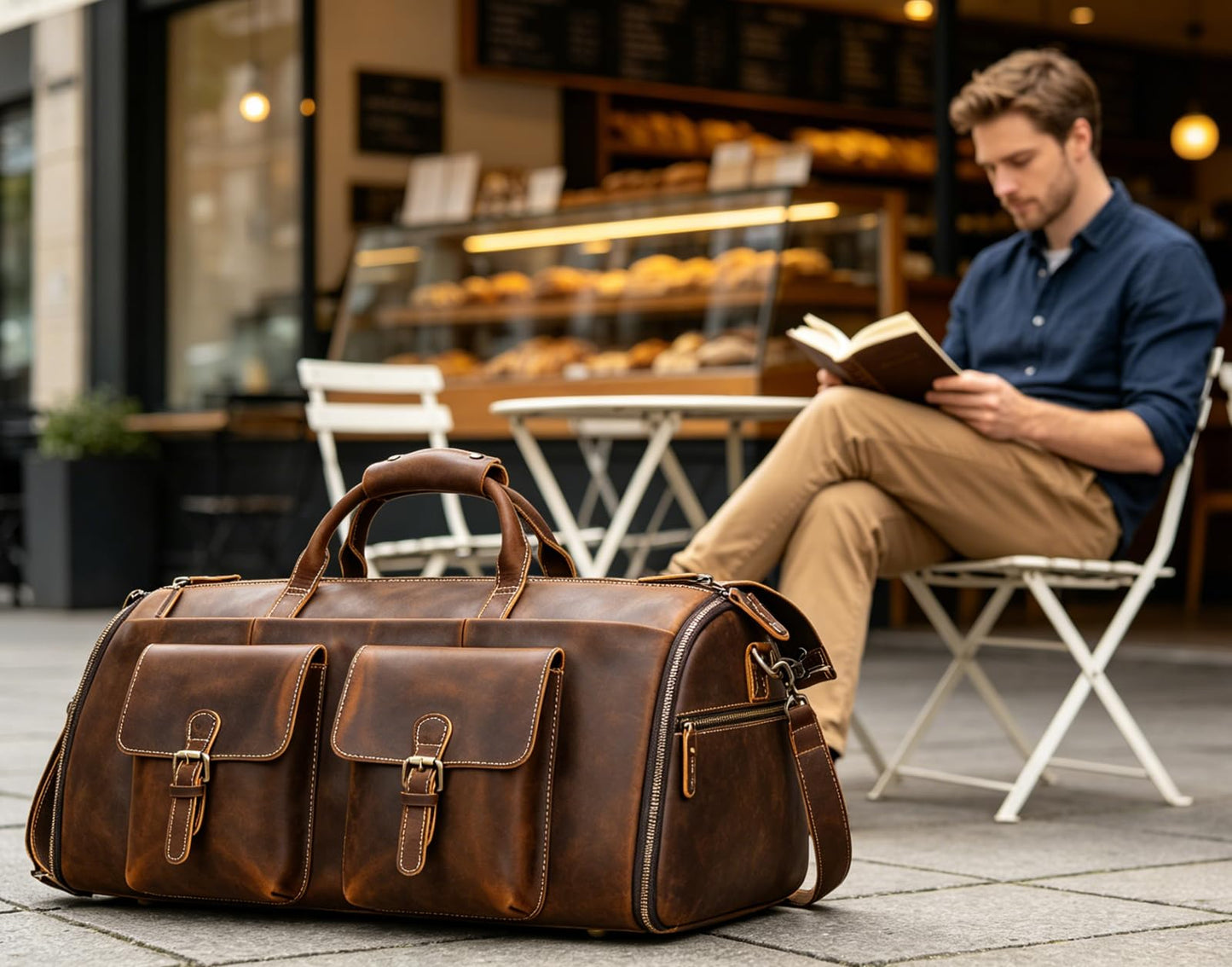 Men's Carry On Garment Bag, Convertible Garment Bag Full Grain Leather Duffle Bags with Shoe Pouch, 2 in 1 Hanging Suitcase Suit Travel Bags