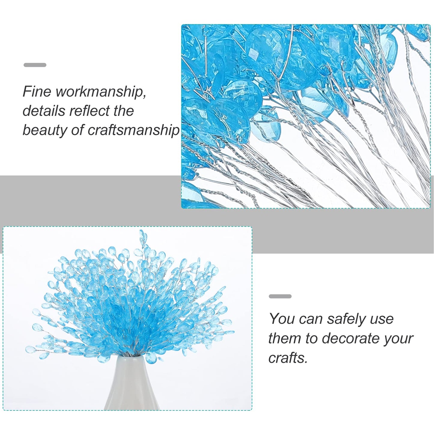 VOSAREA Stems 50 Stems Artificial Bouquets Acrylic Bead Drops Branches Bead Sprays for Wedding DIY Crafts (16cm, Blue) Floral Picks with Wire