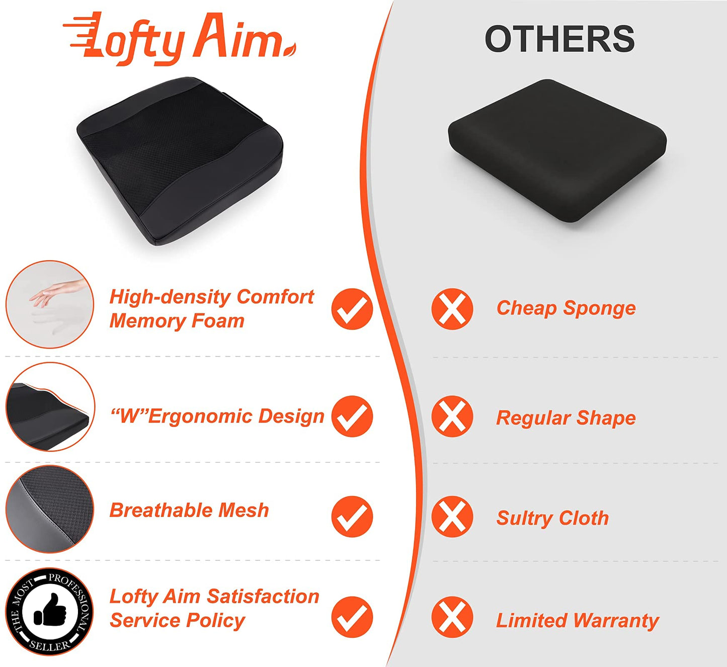 Car Seat Cushion, Comfort Memory Foam Car Cushions for Driving - Sciatica & Lower Back Pain Relief, Driver Seat Pillow for Auto, Office Chair, Wheelchair - Black
