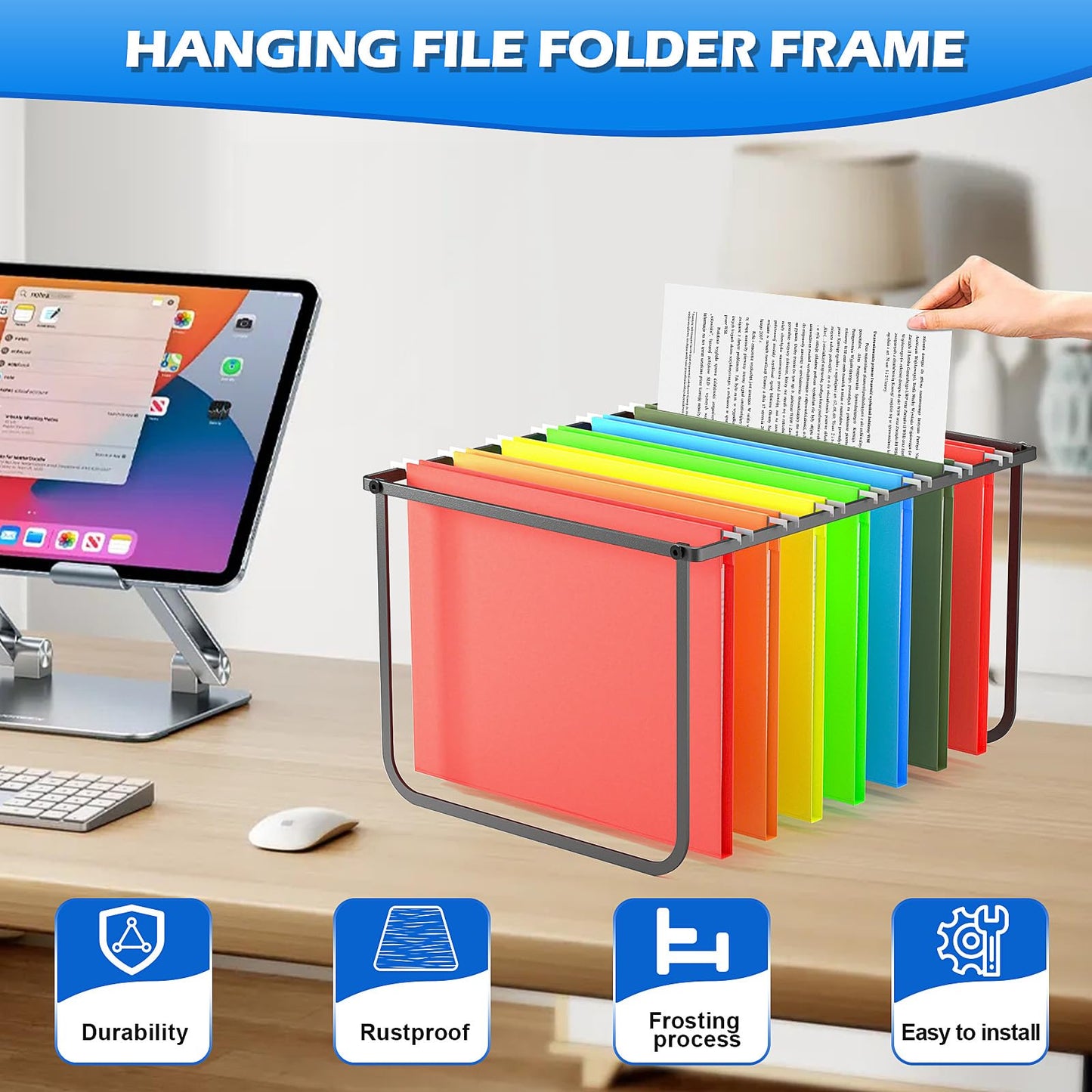Fun storage 1 Pack Legal and Letter Size Hanging File Folder Frame Desk Organizer Destop Hanging File Frame, Hanging Folder Holder Metal Rack for Filing Cabinet File Drawer, 15.3" L12.4 W9.4 H