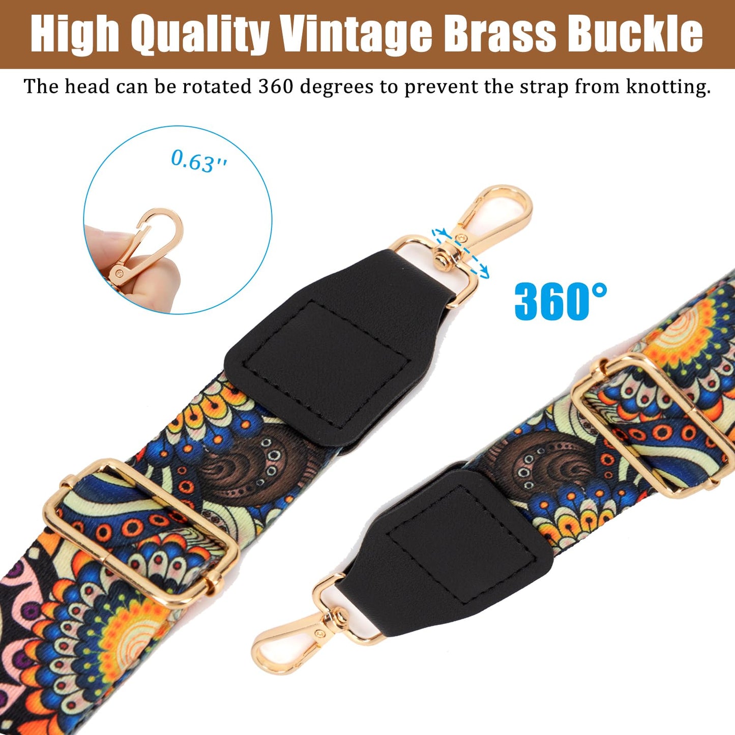 Aeiruo Purse Strap, 1.5" Cowhide Head Wide Shoulder Bag Strap Adjustable Replacement,Jacquard Embroidery Crossbody Bag Straps (Colorful Flower)