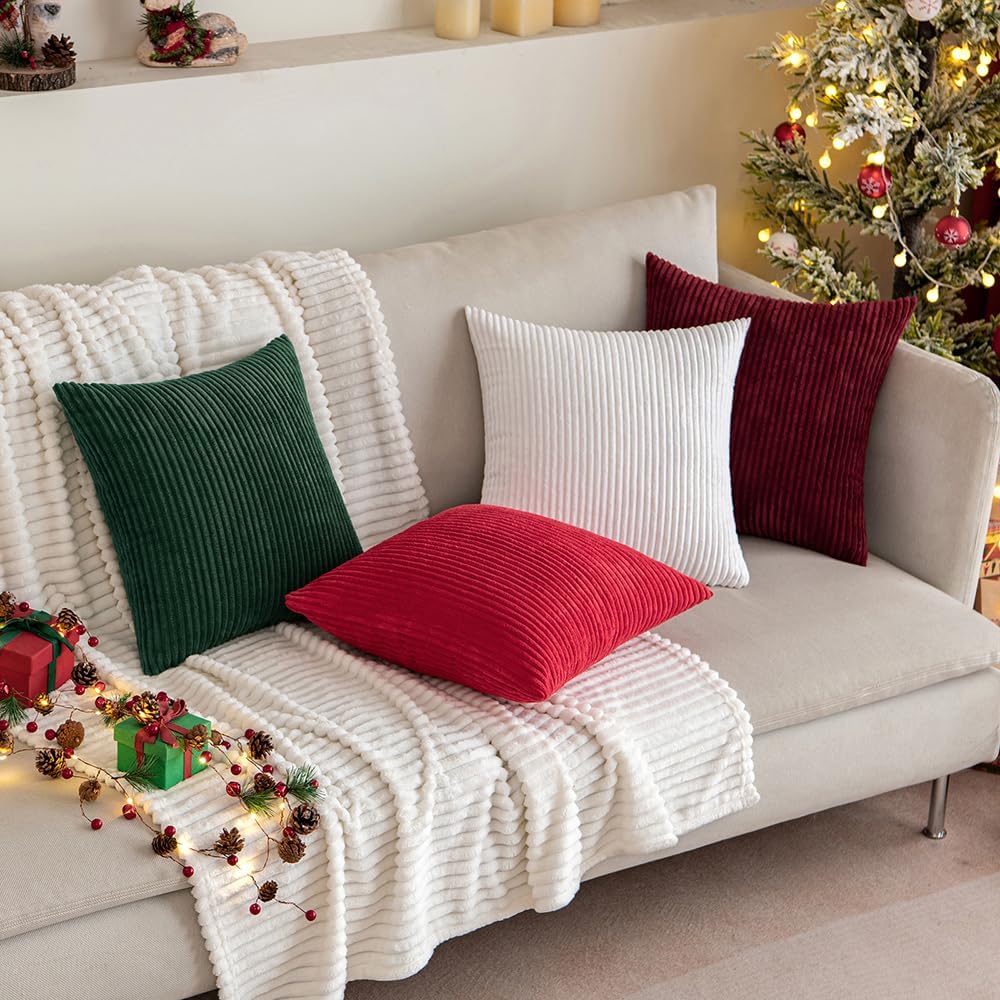 MIULEE Decorative Corduroy Pillow Covers Soft Solid Pack of 2 Cushion Cases Boho Square Throw Pillow Covers Christmas Red Pillowcases for Couch Chair Sofa Bed Living Room Home Decor 18 x 18 Inch