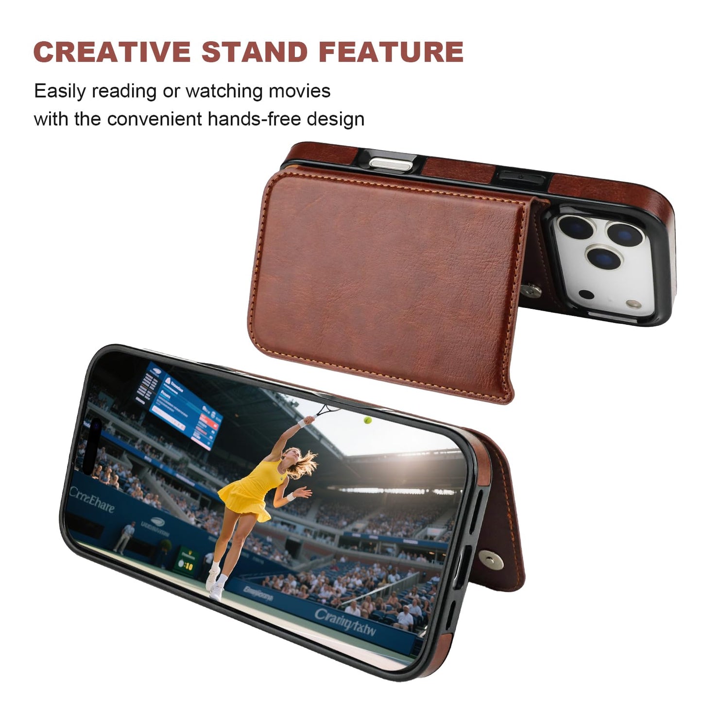 ONETOP Compatible with iPhone 17 Pro Max Wallet Case with Card Holder, PU Leather Kickstand Card Slots Case, Double Magnetic Clasp and Durable Shockproof Cover 6.9 Inch (Brown)