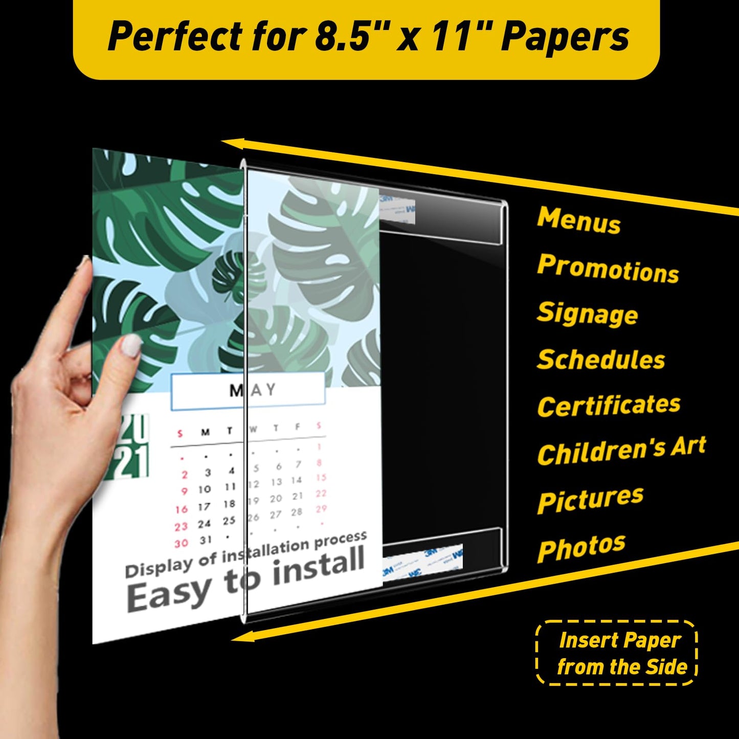 KSacry 12 Pcs Acrylic Sign Holder 8.5 x 11, Vertical Wall Mount Sign Holders with 3M Adhesive, Clear Plastic Frames Paper Display Sign Holders for Office, Home, Store, Restaurant - No Drilling