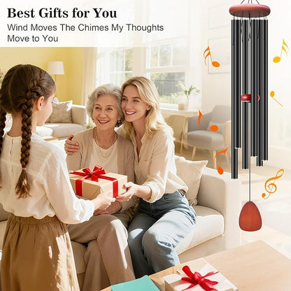 Large Wind Chimes for Outside Deep Tone, Soothing Melodic Memorial Sympathy Wind Chime, Suitable Outdoor Garden Decor, Gift for Mom Women Neighbors (Black Wind Chime -46 in)