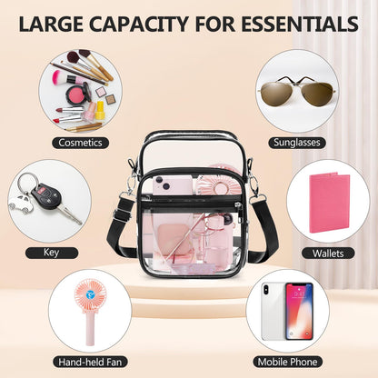 Blvornl Clear Crossbody Bag with Adjustable Shoulder Strap, Stadium Approved PVC Purse Bag, Messenger Bag