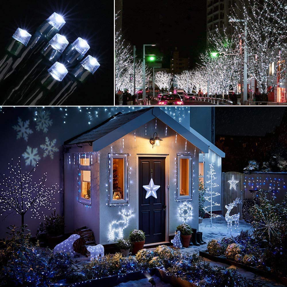 Christmas Decorations Outdoor String Lights - 25m/82ft 220 LEDs Memory Function 8 Modes End-to-End Extendable Plug in Waterproof Fairy Light for Thanksgiving Halloween Wedding Patio Decor - Cool White