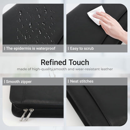 FORTAVEM Faux Leather Zippered Padfolio with 3 Ring Binder, Executive Portfolio Organizer Binder, Fits 13.9" Laptop/Tablet, Refillable Writing Pad Pocket, Black