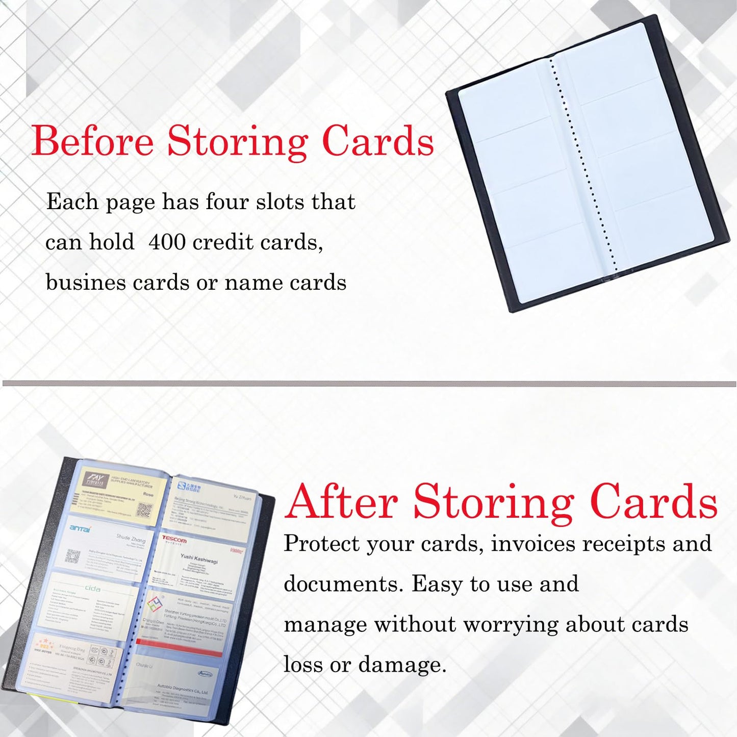 Business Card Holder Book, Holds Up to 400 Cards, Large Capacity Business Card Organizer with Clear Fixed Pages, Professional Card Holder Binder for Office, Desk & Travel