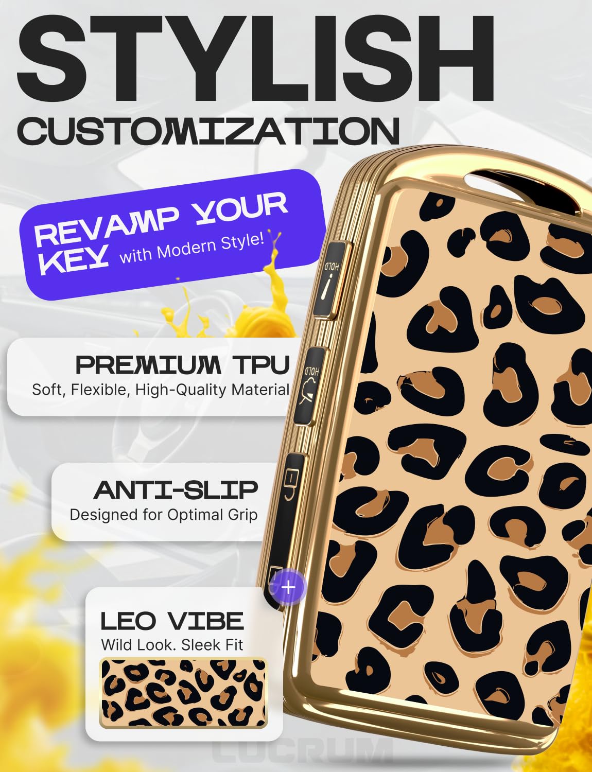Lucrum Compatible with Mazda CX5 Key Fob Cover & Leather Keychain - TPU Keyfob Case for 3, 6, CX-5, CX-9, CX-30, CX-50, CX-70 (2019-2025) - Leo Vibe