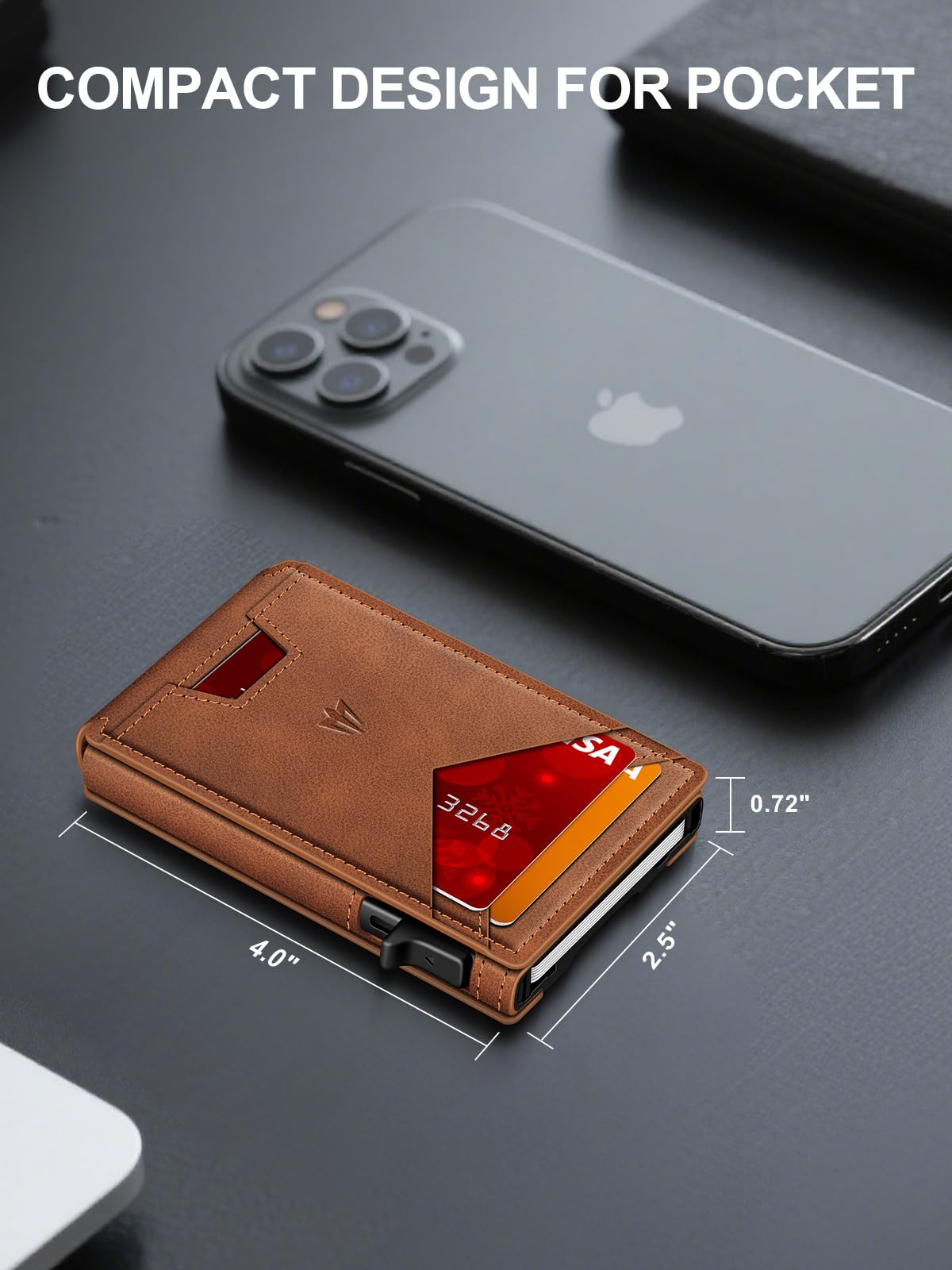 Ruiici Wallet for Men, Slim Minimalist Wallet with Money Clip＆ID Window, RFID Blocking Pop-Up Credit Card Holder, Smart Auminum Mens Wallet Holds 9-13 Cards (Gift Box) (Brown)