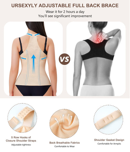 URSEXYLY Back Brace Posture Corrector for Women Adjustable Full Back Support Shoulder Straightener Upper and Lower Back Pain Relief(Black,3XL)