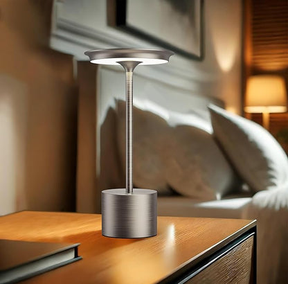 Cordless Table Lamp, Portable Rechargeable 6000mAh Outdoor Table Lamp, 3 Color Stepless Dimming Battery Powered Lamp, LED Table Light for Dinner/Bedroom/Restaurant/Outdoor (Silver)