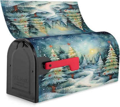 DADABULIU Mailbox Covers Christmas Tree Watercolor Winter Forest Christmas Tree Watercolor Winter Forest Magnetic Letter Post Box Cover Standard Size 21 x 18 Inch Garden Yard Home Decorative
