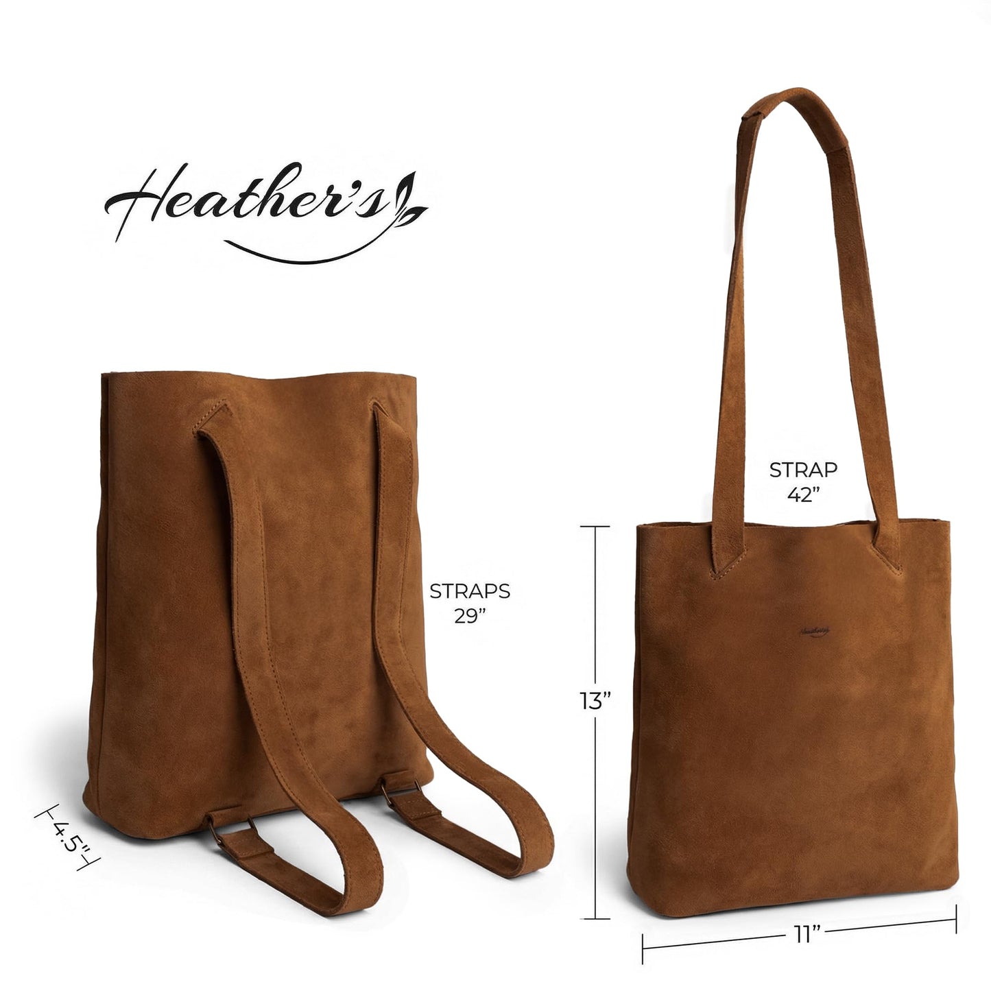 Heather's, Convertible Backpack to Shoulder Bag, Spacious Crossbody for Women, Squared Purse, Full Grain Leather, Handmade (Swayze Suede)