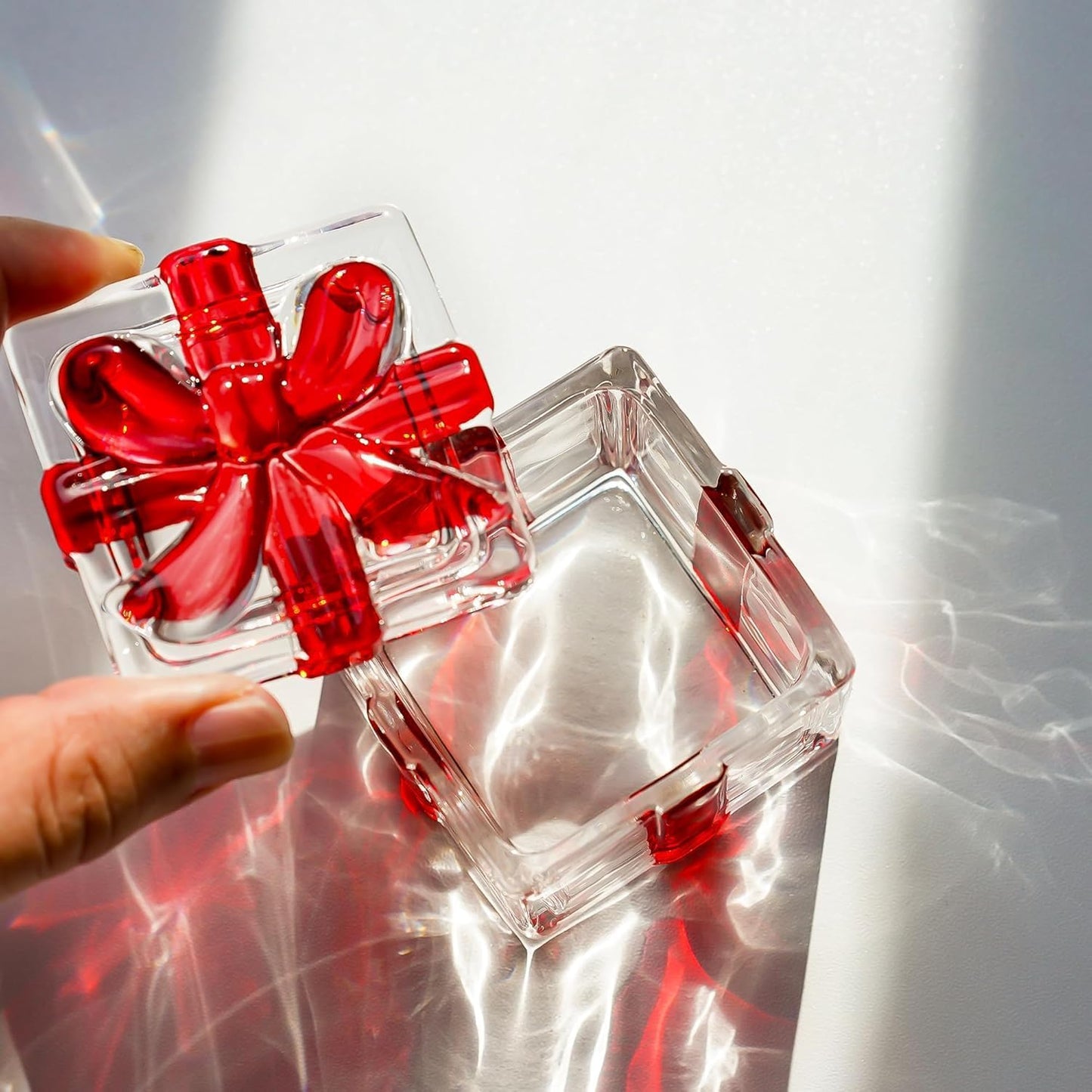 kanpura 2 Pcs Christmas Candy Jar with Lid 2.6" Red Square Crystal Candy Dishes for Xmas Peppermint Party