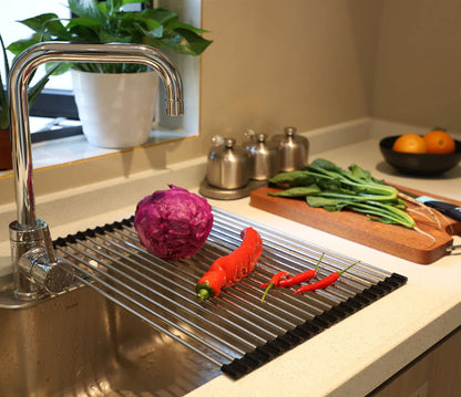 Ahyuan Roll up Dish Drying Rack Over The Sink Kitchen Roll up Sink Drying Rack Portable Dish Drainer Foldable Dish Drying Rack (Warm Gray, 17.8''X17'')