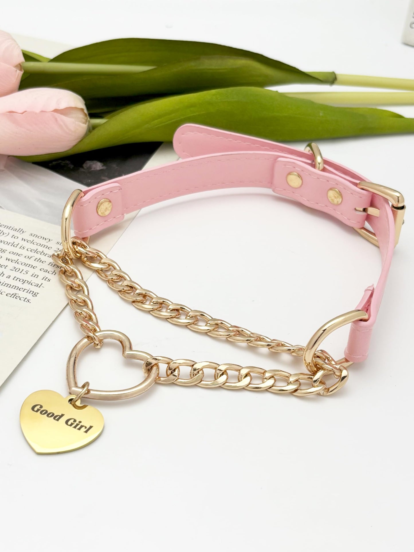 paloli Leather Slip Chain Choker – Adjustable PU Vegan Collar With Heart Ring & Cuban Chain, Letter Heart Pendant Necklace for Women