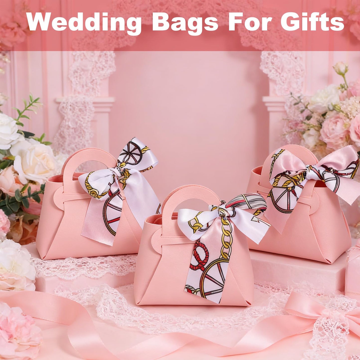 Douaowoc 36 Pcs PU Leather Purse Gift Bags with Handles Ribbon Purse Party Favor Bags for Baby Showers Birthday Wedding Candy (Pink)