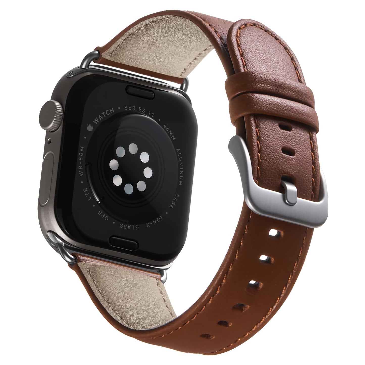 BESTSURE Leather Band Compatible with Apple Watch for Men and Women, Classic Genuine Leather Watch Strap, Fits Ultra/SE/Series 11–3(49/46/45/44/42mm), Brown