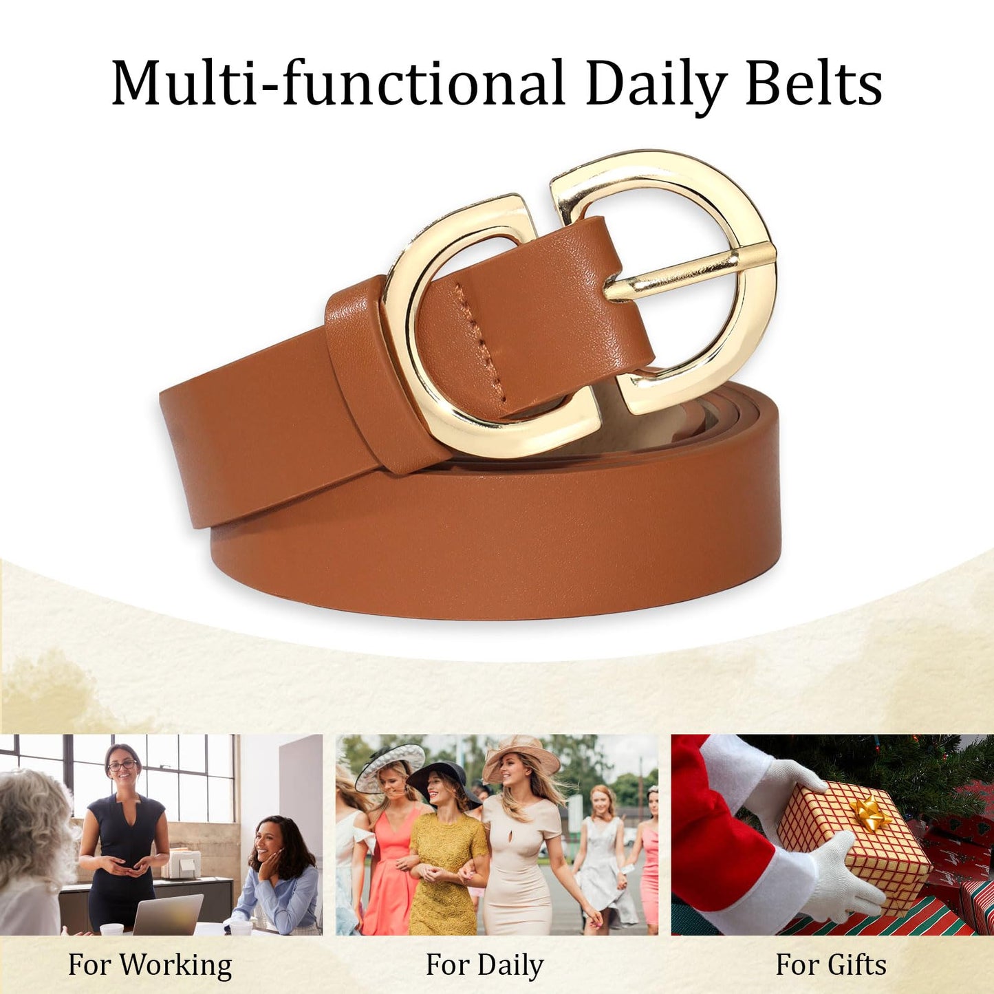 YARIEW 4 Pack Small Leather Belts for Women - Leopard Print Fashion Belt for Jeans, Pants, Dresses - Gold Buckle Waist Belt - Gifts for Ladies