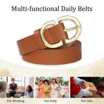 YARIEW 4 Pack Small Leather Belts for Women - Leopard Print Fashion Belt for Jeans, Pants, Dresses - Gold Buckle Waist Belt - Gifts for Ladies