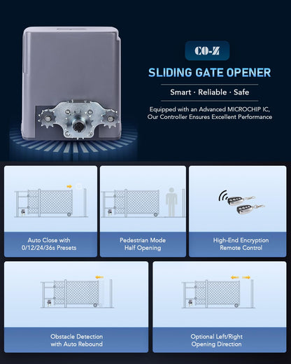 CO-Z APP Smart Automatic Sliding Gate Opener, 280W Electric Gate Opener for Doors up to 1400lb 40ft, Driveway Home Garden Gate Opening System, Gate Complete Kit with Remote Control & IR Sensor