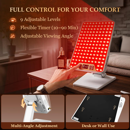 Rechargeable Red Light Therapy Panel with 4 Wavelengths 630/660/810/850nm, 138 LEDs High Power for Face & Body, Light Therapy with Adjustable Stand & Timer