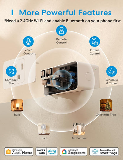 meross Smart Plug Mini, 15A & Reliable Wi-Fi, Support Apple HomeKit, Siri, Alexa, Echo, Google Assistant and Nest Hub, App Control, Timer, No Hub Needed, 2.4G WiFi Only, 4 Pack