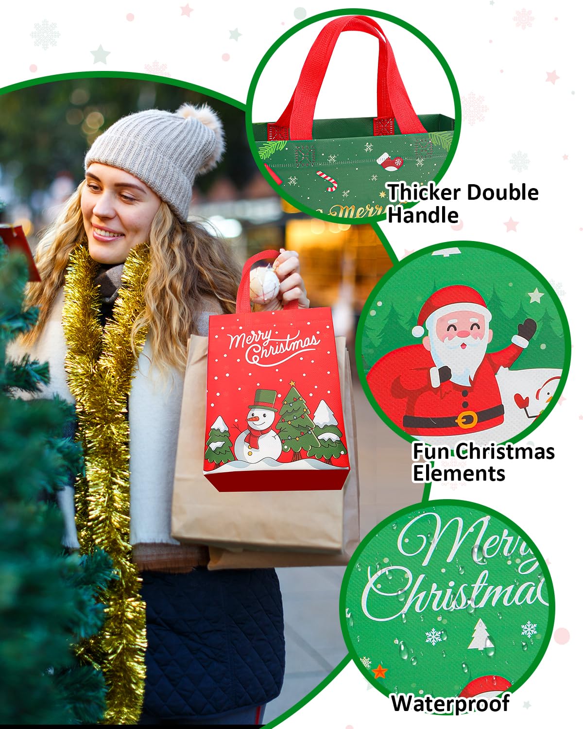YALTOON 12 Pack Small Christmas Gift Bags, Mini Xmas Bags with Handles, Christmas Party Favor Bags, Tiny Holiday Gifts Bag for Presents, Mini 7.9"x5.9"x3.5"