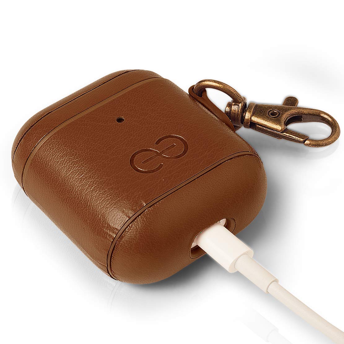 Dreem Om Case Cover with Keychain Clip Compatible with AirPods 1 & 2, Vegan Leather Airpods Case for Men & Women, Luxury Earbuds Accessory for Apple iPhone - Chocolate