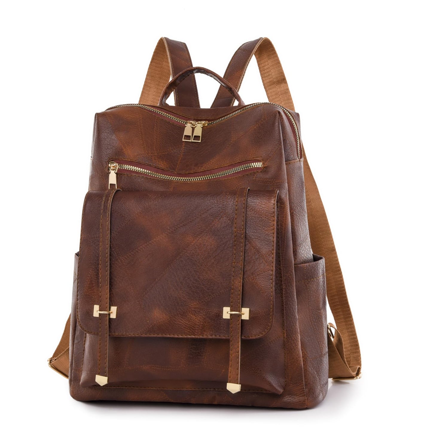 Marhaliya PU Leather Backpack Purse for Women Fashion Multipurpose Design Handbag Ladies Shoulder Bags Travel Backpack (Brown)